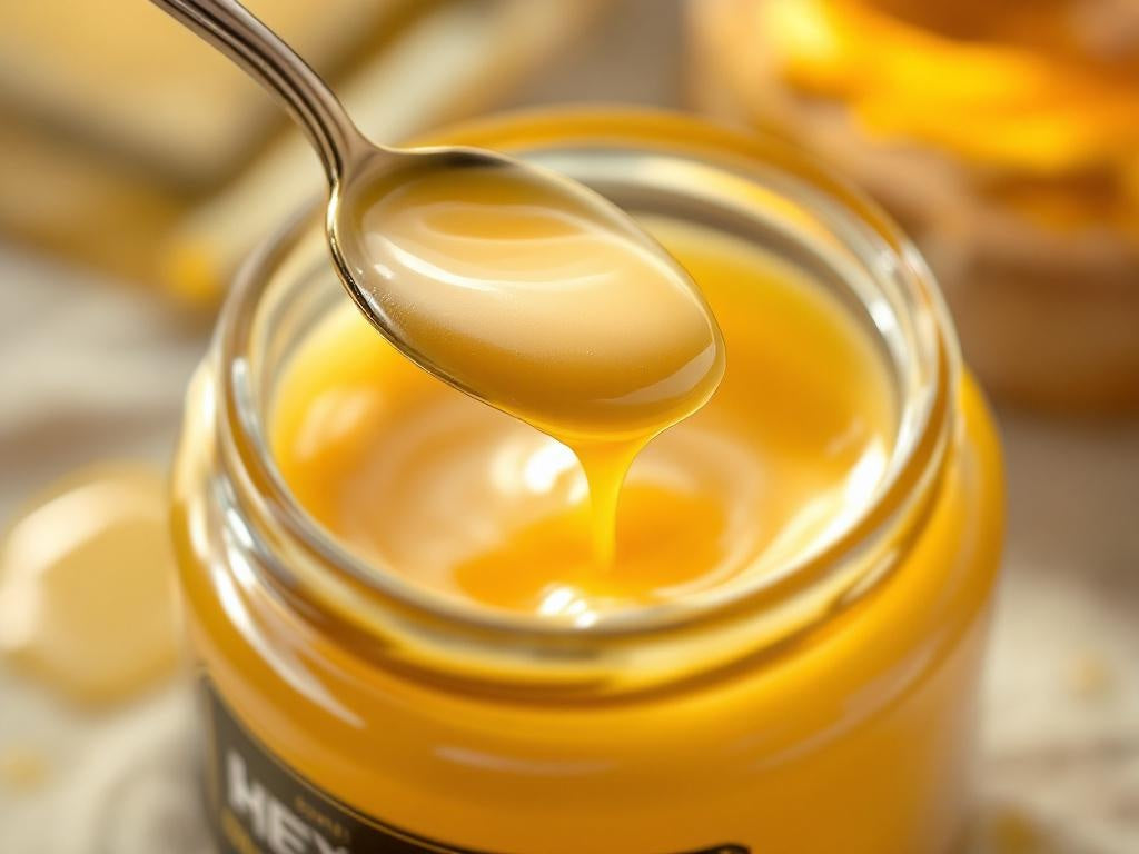 Hexapi Honey - The Sweet Key to Gut Health, a teaspoon full of creamy raworganic Hexapi honey.